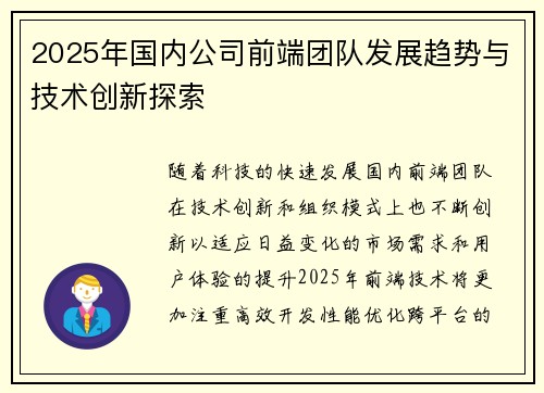 2025年国内公司前端团队发展趋势与技术创新探索