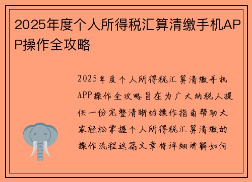 2025年度个人所得税汇算清缴手机APP操作全攻略