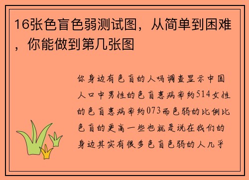 16张色盲色弱测试图，从简单到困难，你能做到第几张图